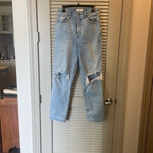 Abercrombie & Fitch 90s Straight Ultra High Rise Distressed Light Blue Jeans